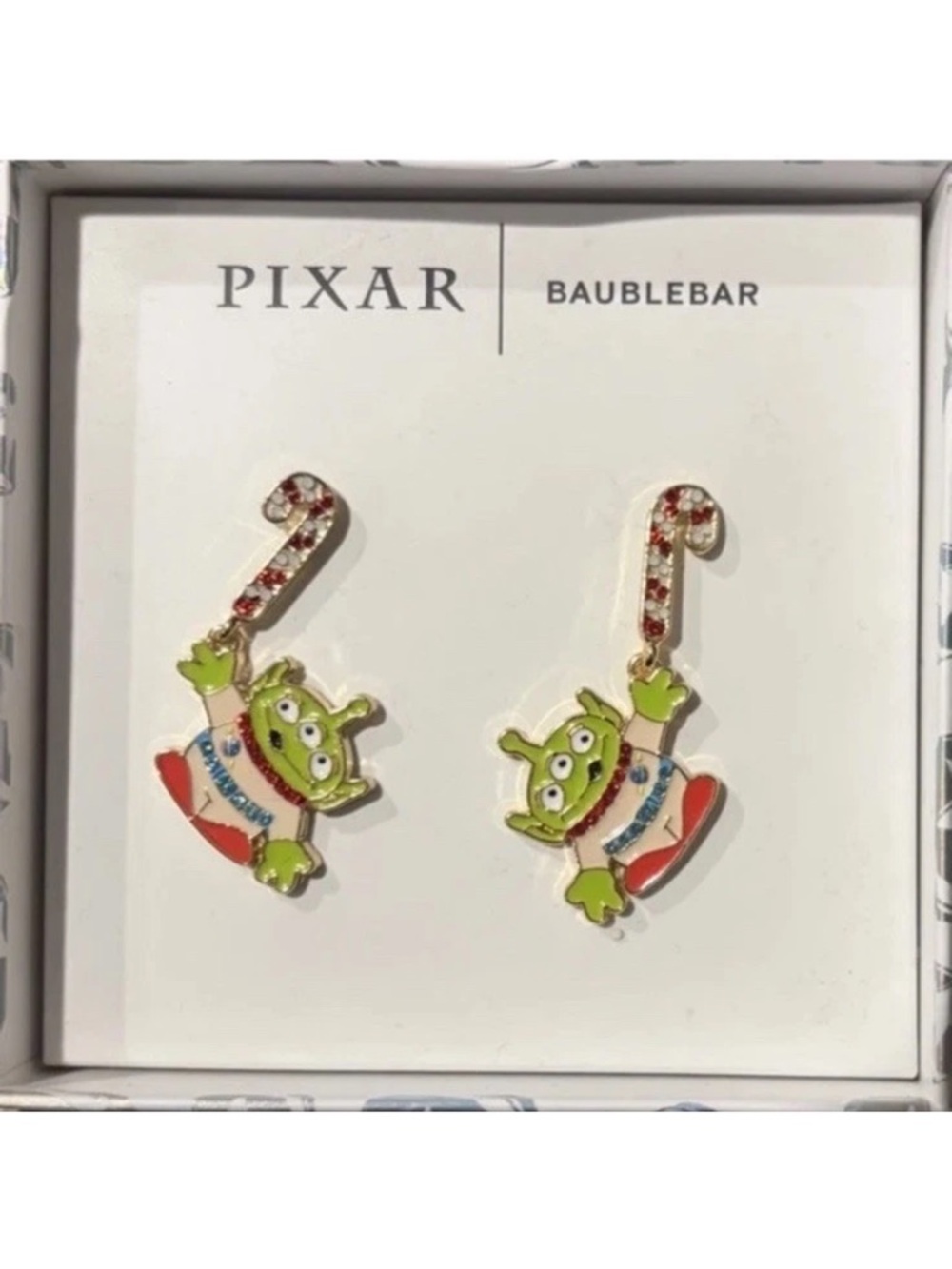Pixar x BaubleBar Toy Story Alien Candy Cane Drop Earrings - Green & Red